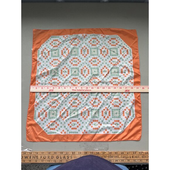 Qiana Polka Dot Square Scarf 26 Inches Orange Green Nylon Italy Hand Wash Vintag - Picture 4 of 5